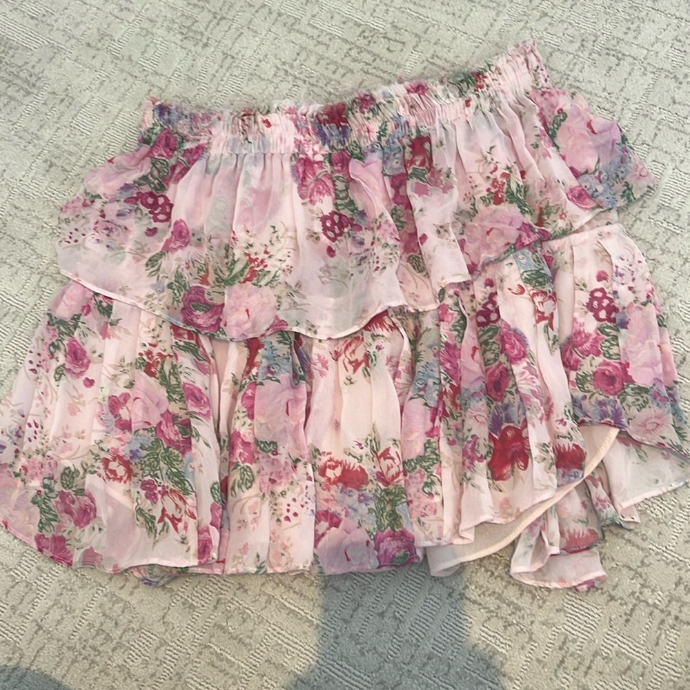 LoveShackFancy Floral Layered Mini Skirt